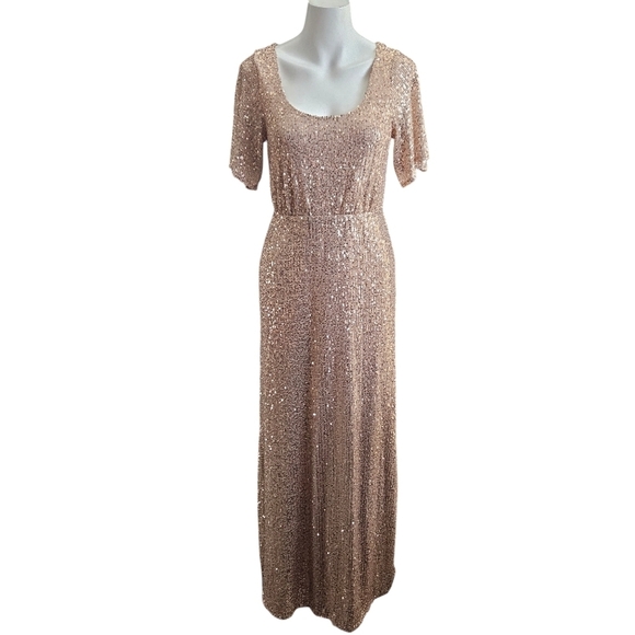 Baltic Born Bridesmaid Sequined Rose Gold Side Slit Maxi Dress Sz Small Coquette - Picture 2 of 11